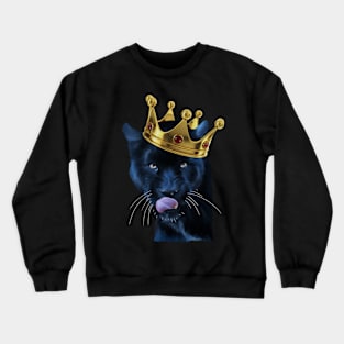 Black Panther Big Cat with Crown, Tropical Animal Crewneck Sweatshirt